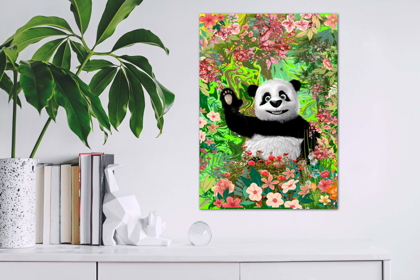 Weaving panda bear poster Art print