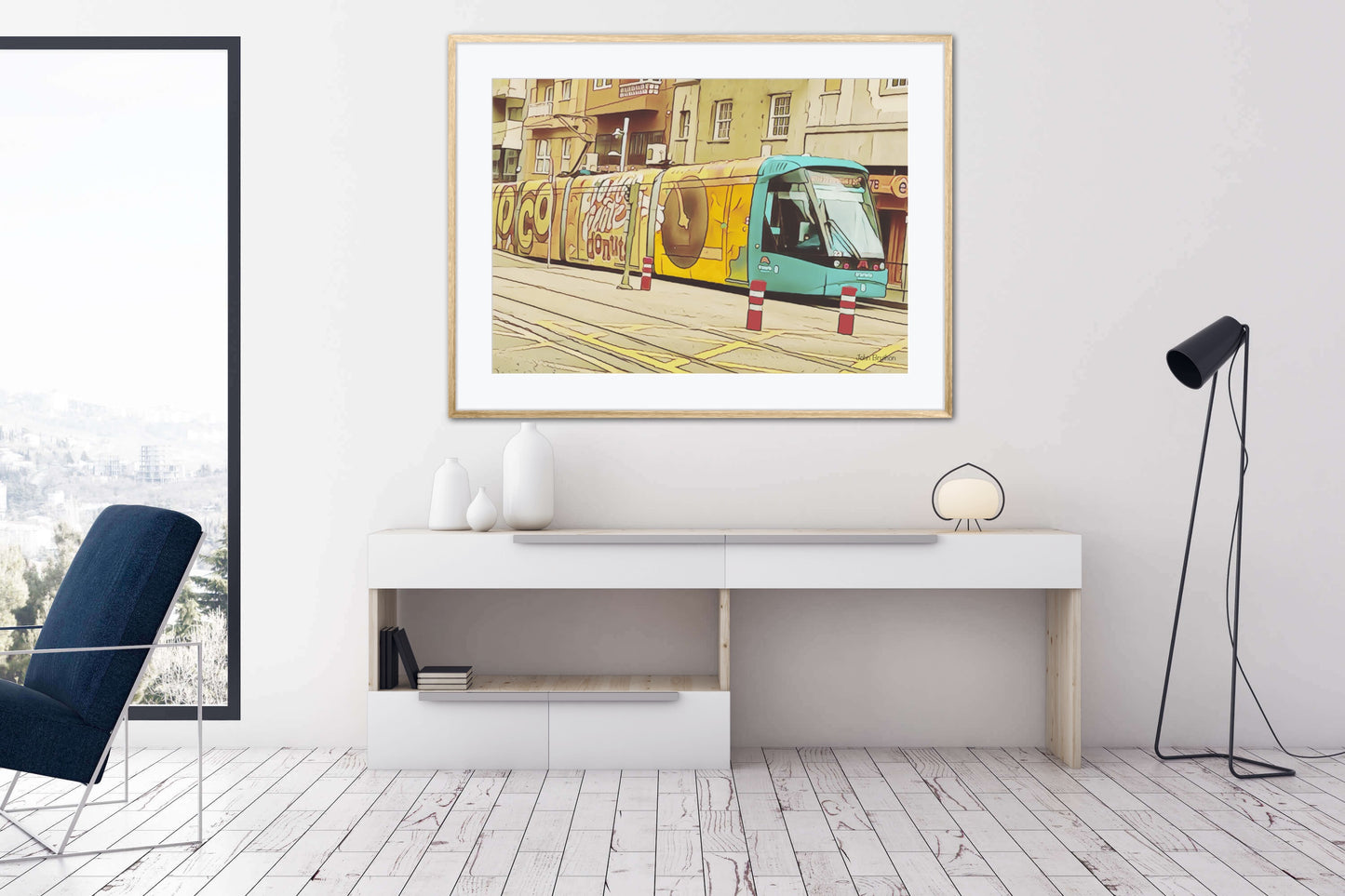 Yellow Tram With Graffiti Artwork by John Brython