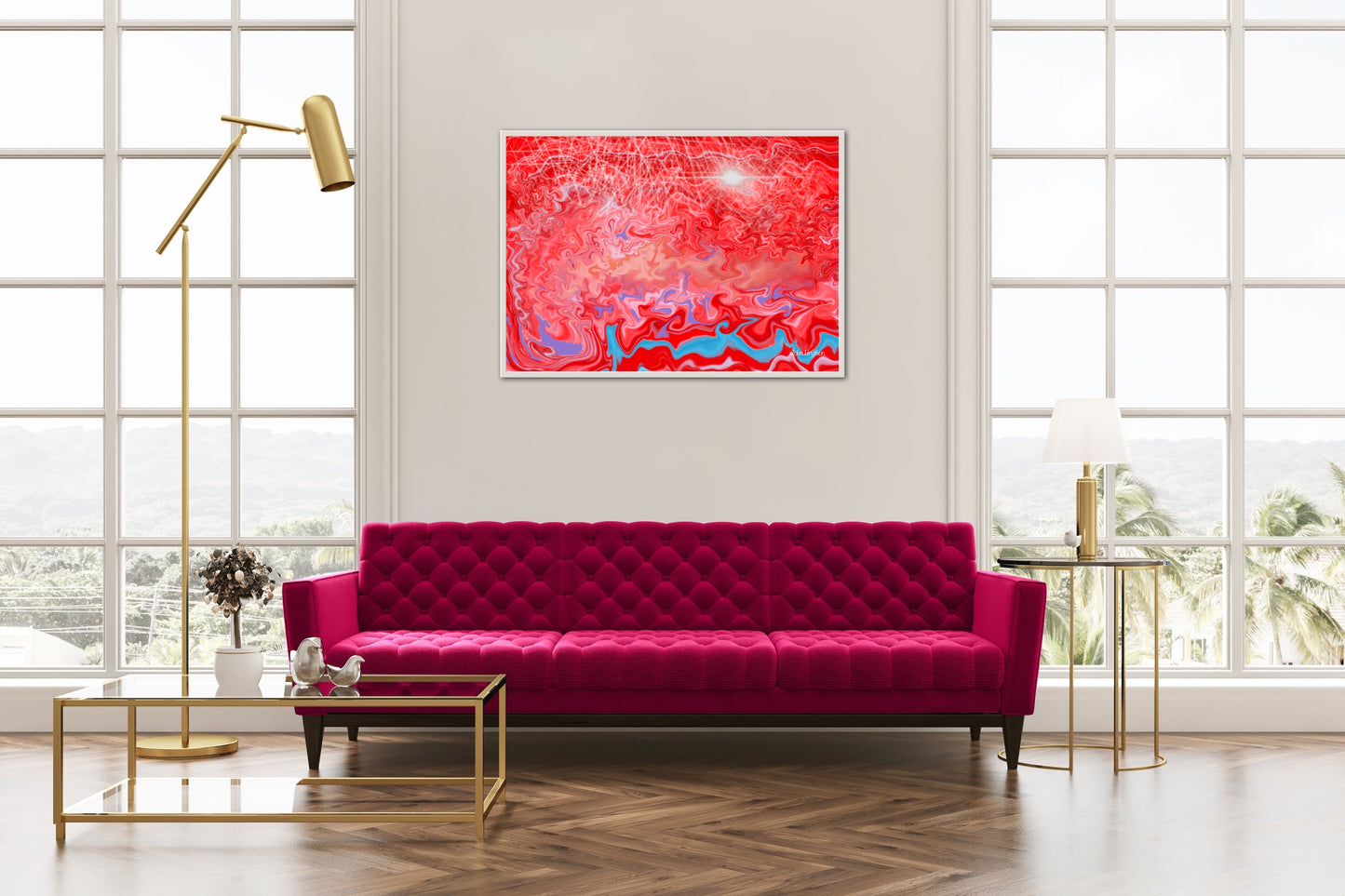 Red abstract painting on canvas