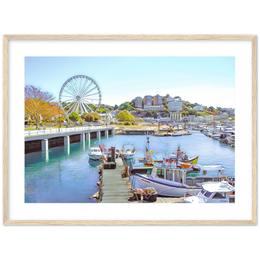 Torquay Marina Framed Print by John Brython - serene picturesque framed landscape of Torquay, Devon, England