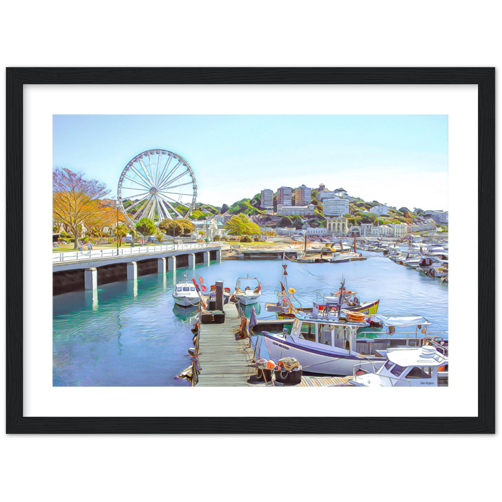 Torquay Marina Framed Print by John Brython - serene picturesque framed landscape of Torquay, Devon, England