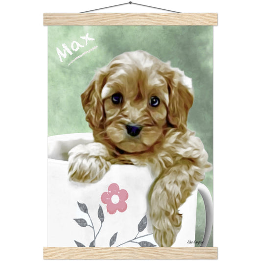 Puppy In A Mug Poster With Hangers by John Brython