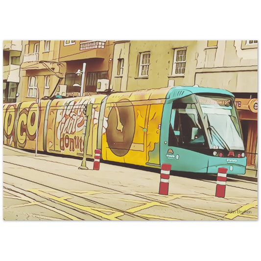 Yellow Tram With Graffiti Artwork by John Brython