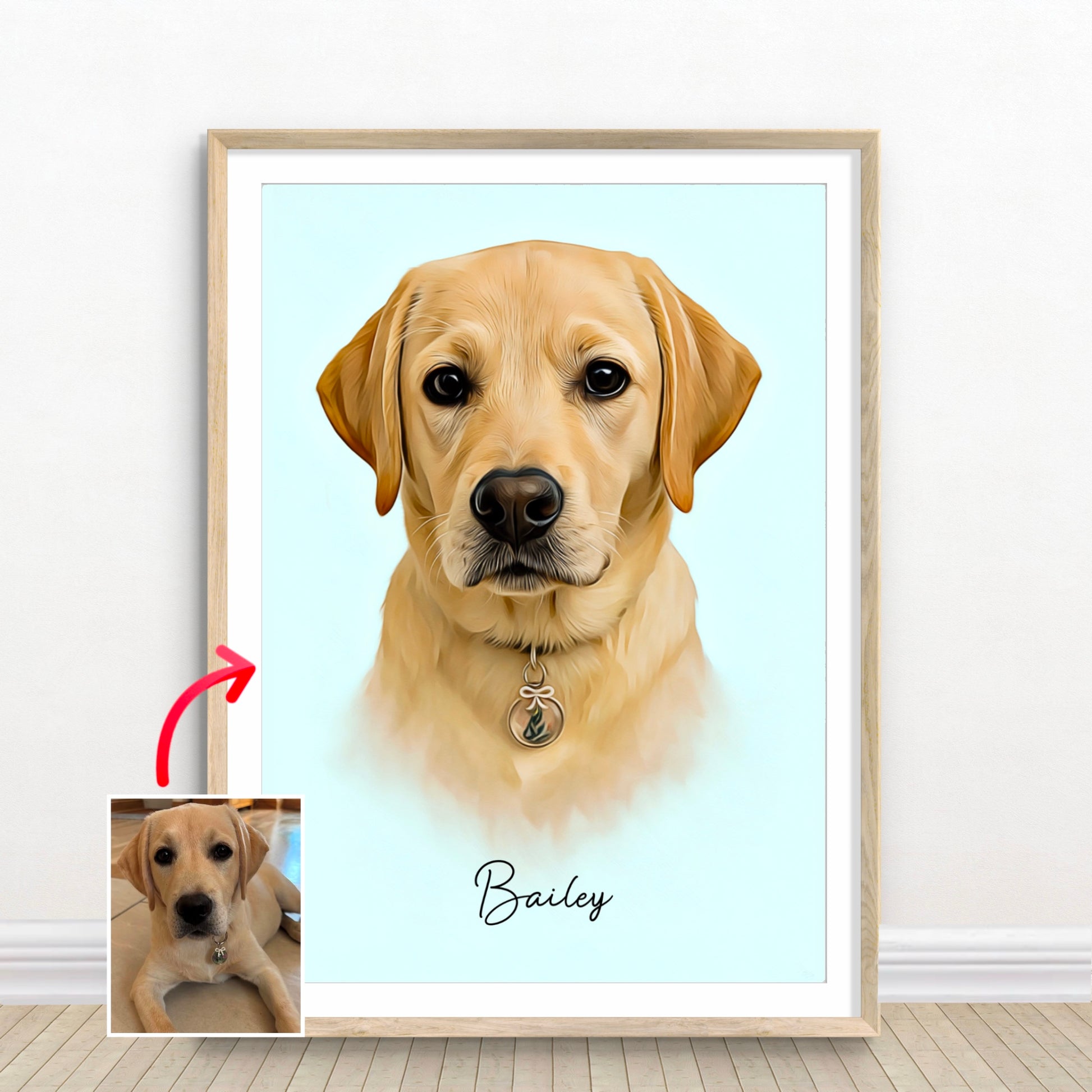 Custom Labrador Retriever pet portrait named Bailey, created from photo by artist John Brython