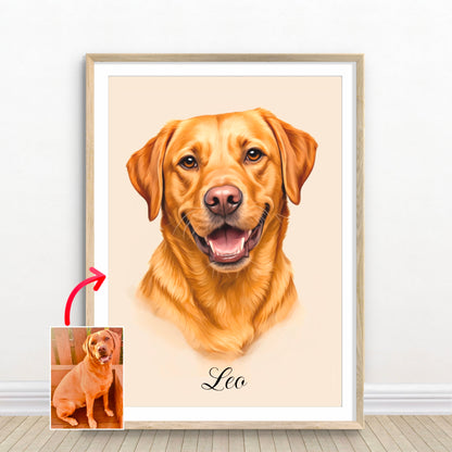 Custom golden Labrador pet portrait named Leo, created from photo by artist John Brython