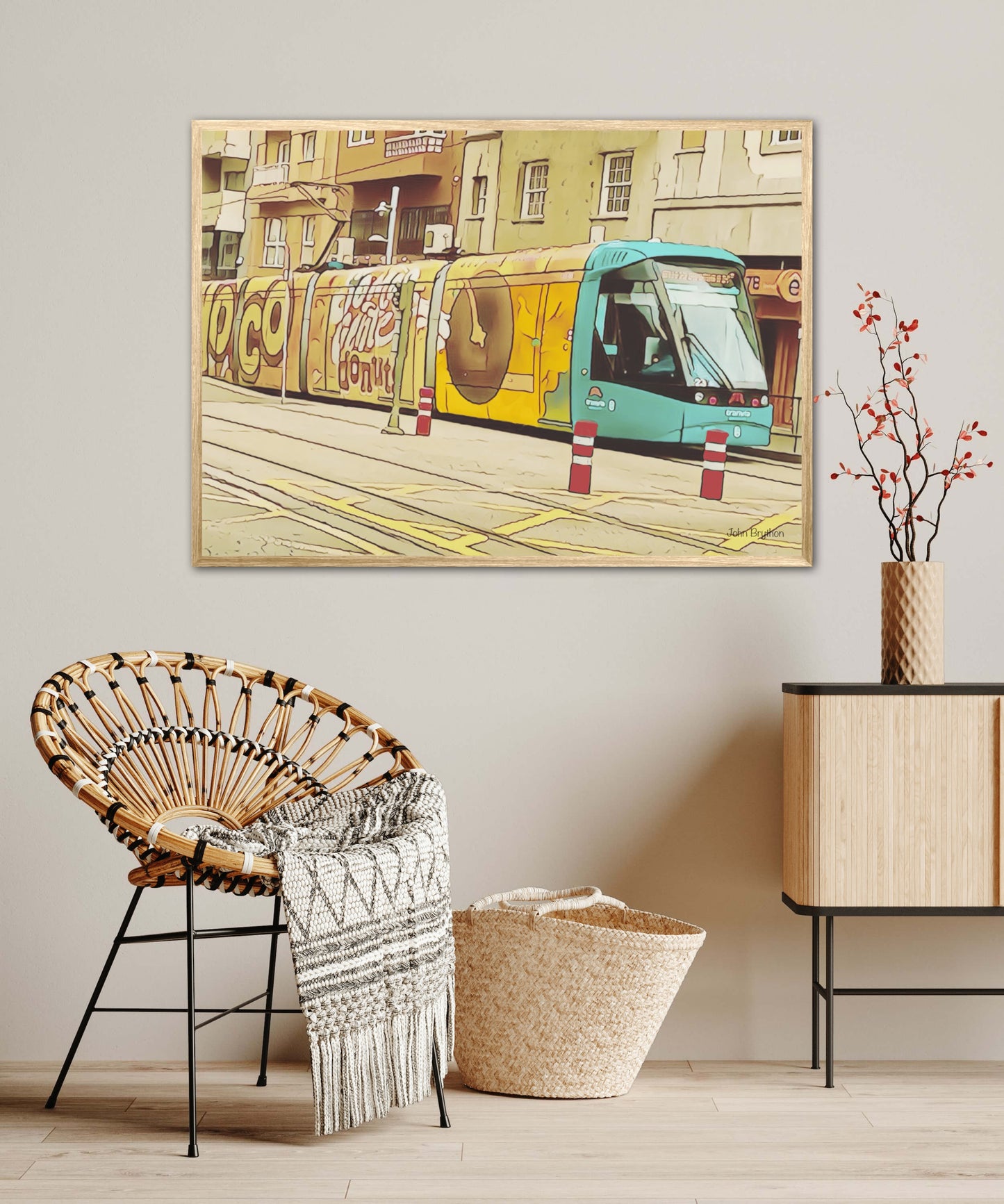 Yellow Tram With Graffiti Artwork by John Brython