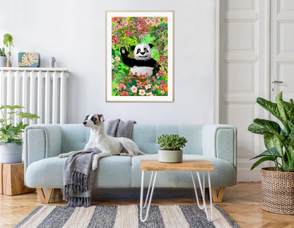 Weaving panda bear poster Art print