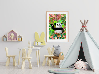 Weaving panda bear poster Art print