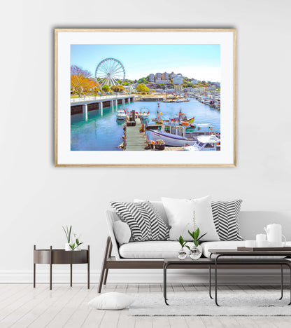 Torquay Marina Art Print by John Brython - Serene Coastal Landscape of Torbay Devon, England