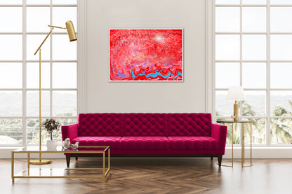 Red abstract painting on canvas