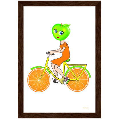 Apple Girl Wooden Framed Print For Kitchens and Cafe