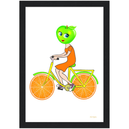 Apple Girl Wooden Framed Print For Kitchens and Cafe