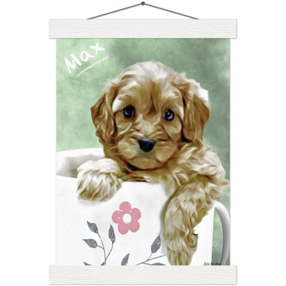 Puppy In A Mug Poster With Hangers by John Brython