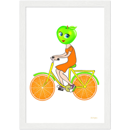 Apple Girl Wooden Framed Print For Kitchens and Cafe