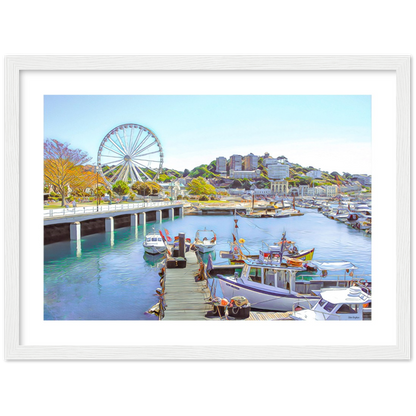 Torquay Marina Framed Print by John Brython - serene picturesque framed landscape of Torquay, Devon, England