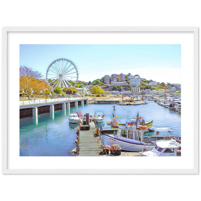 Torquay Marina Framed Print by John Brython - serene picturesque framed landscape of Torquay, Devon, England