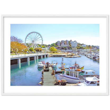 Torquay Marina Framed Print by John Brython - serene picturesque framed landscape of Torquay, Devon, England