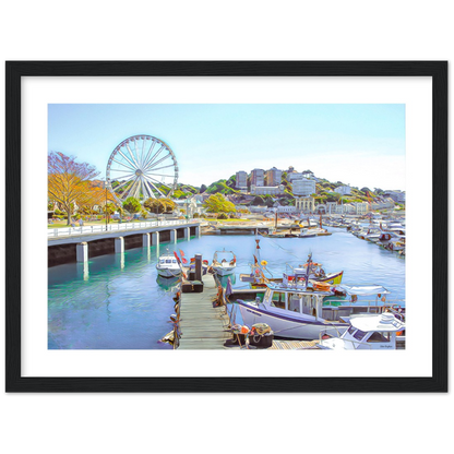 Torquay Marina Framed Print by John Brython - serene picturesque framed landscape of Torquay, Devon, England