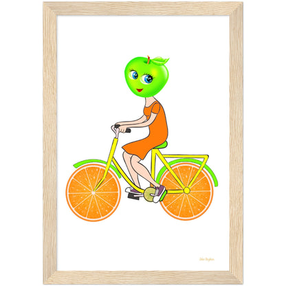 Apple Girl Wooden Framed Print For Kitchens and Cafe