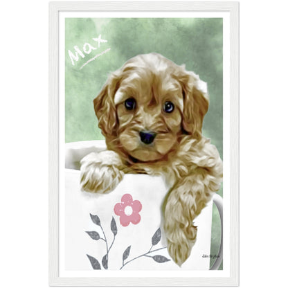 Dog In Mug Portrait Framed Print by John Brython